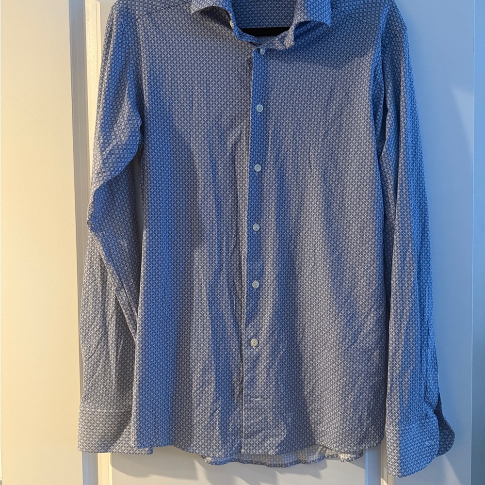 NWOT Eton Slim Fit Geometric Shirt Sz 15 four way stretch